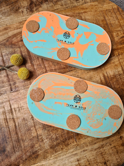 Oval tray - turquoise peach - stamp